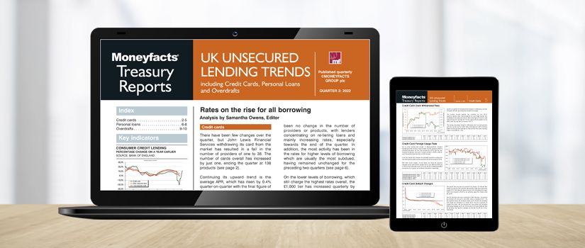 Banner Image of Laptop and Tablet Devices Showing Moneyfacts Unsecured Lending Treasury Report
