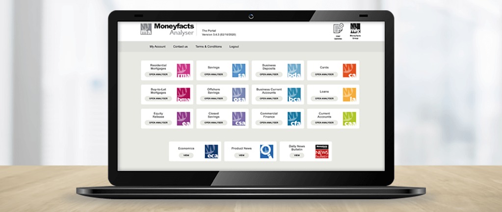 Banner Image of Moneyfacts Analyser Portal on Laptop Screen