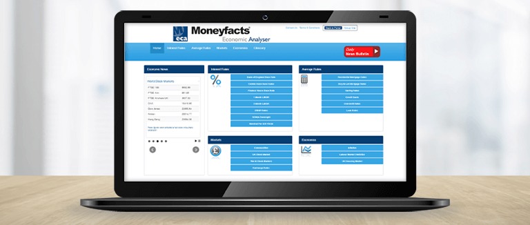 Banner Image of Moneyfacts Economic Analyser on Laptop Screen