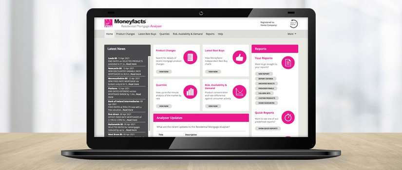 Banner Image of Moneyfacts Residential Mortgage Analyser on Laptop Screen