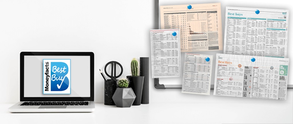 Banner Image of an Office Desktop Showing Newspaper Clippings of Best Buys Charts