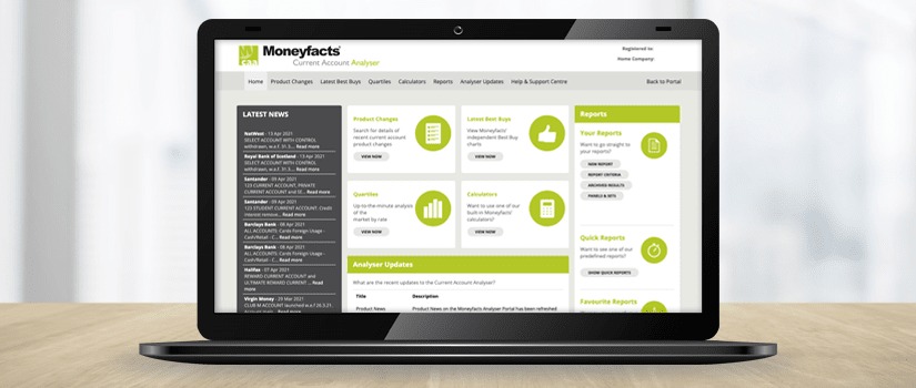 Banner Image of Moneyfacts Current Account Analyser on Laptop Screen