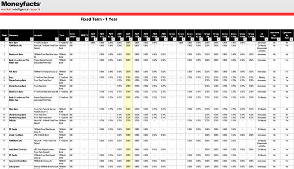 Screen Image of the Moneyfacts Daily Market Reports