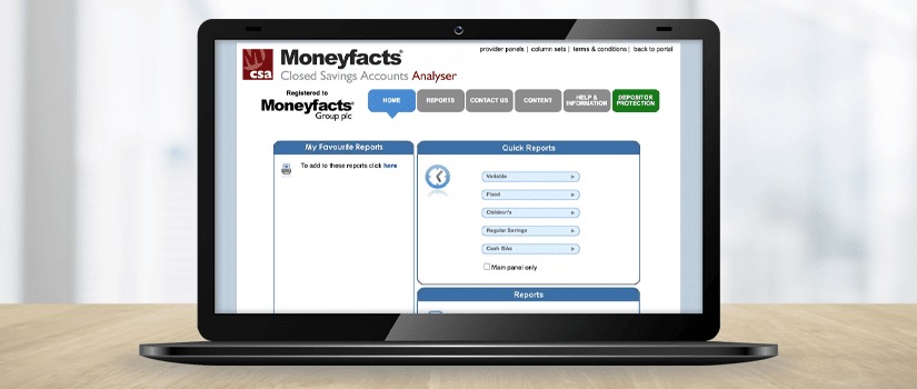 Banner Image of Moneyfacts Closed Savings Accounts Analyser on Laptop Screen