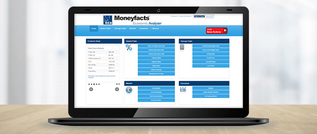 Banner Image of Moneyfacts Economic Analyser on Laptop Screen